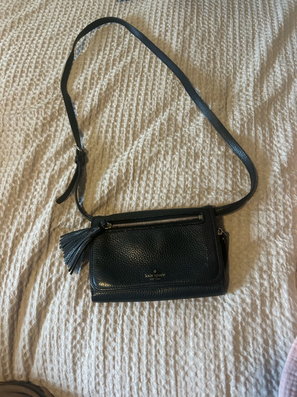 kate spade Black Pebbled Leather Crossbody with Tassel